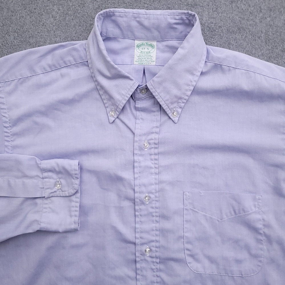 VTG 80s Brooks Brothers Dress Shirt Mens 17 35 Makers USA Blue Pinpoint Oxford